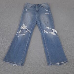 Flying Monkey Jeans Women 27 Blue Ankle Straight Distressed Ripped Raw Hem Denim